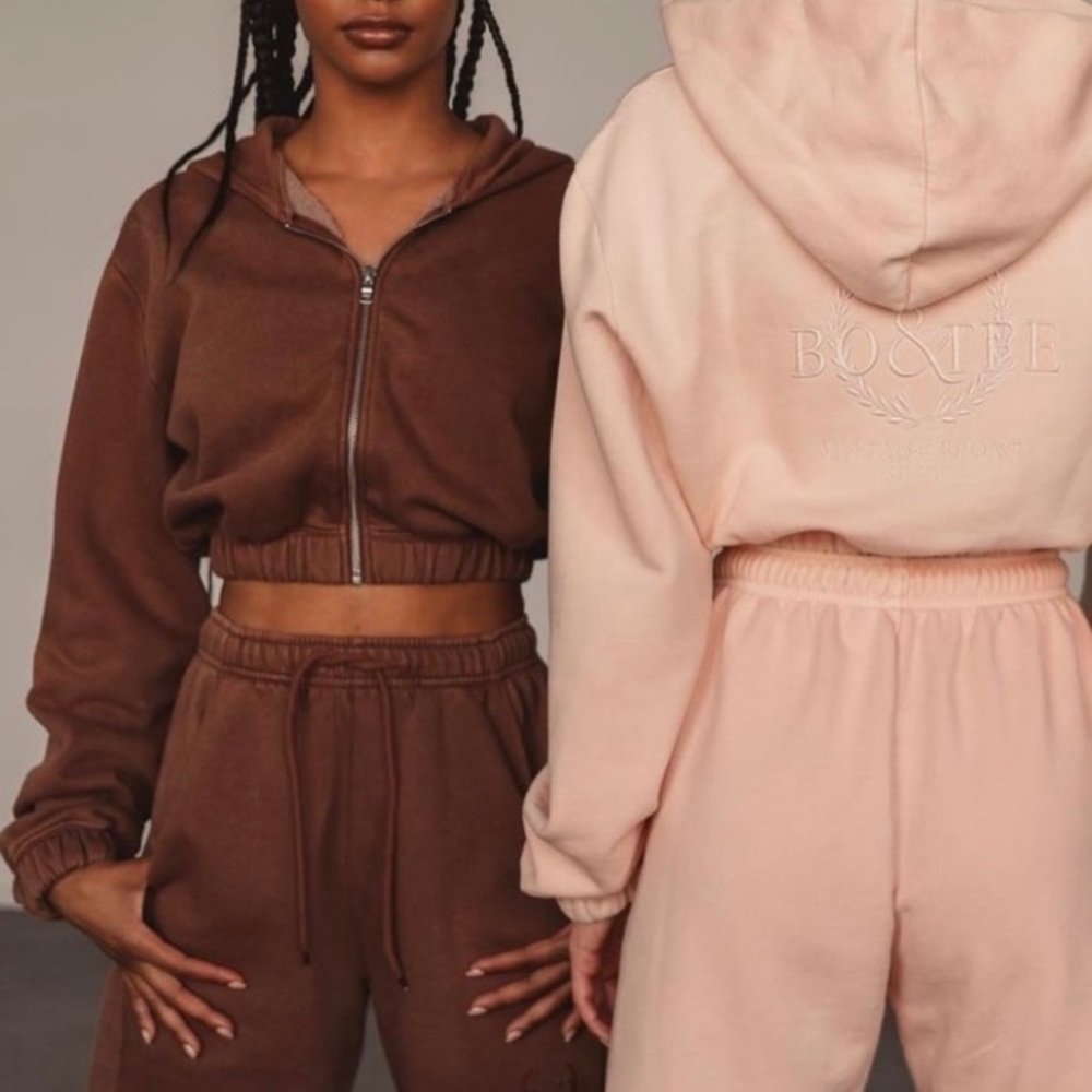 Bo+Tee /Oh Polly Vintage Sport Collection Crop Hoodie Full ZIP Brown Sz M NWT - Picture 4 of 14